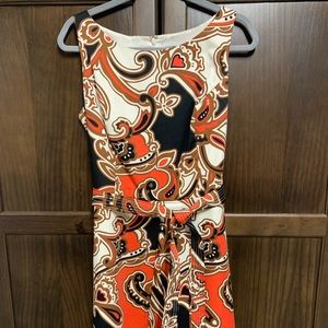Womens Merona size 12 patterned Belted dress orange white black and brown